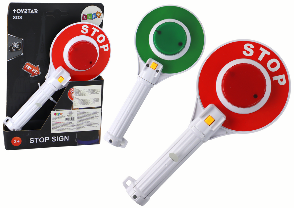 Dětská dvoustranná policejní plácačka se světly STOP Lean Toys - LED osvětlení, 23 cm, od 3 let