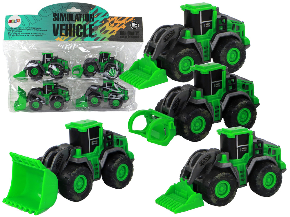 Sada Zemědělských Vozidel - Zelené Traktory 4 ks LEAN Toys s realistickými detailmi pre deti od 3 rokov