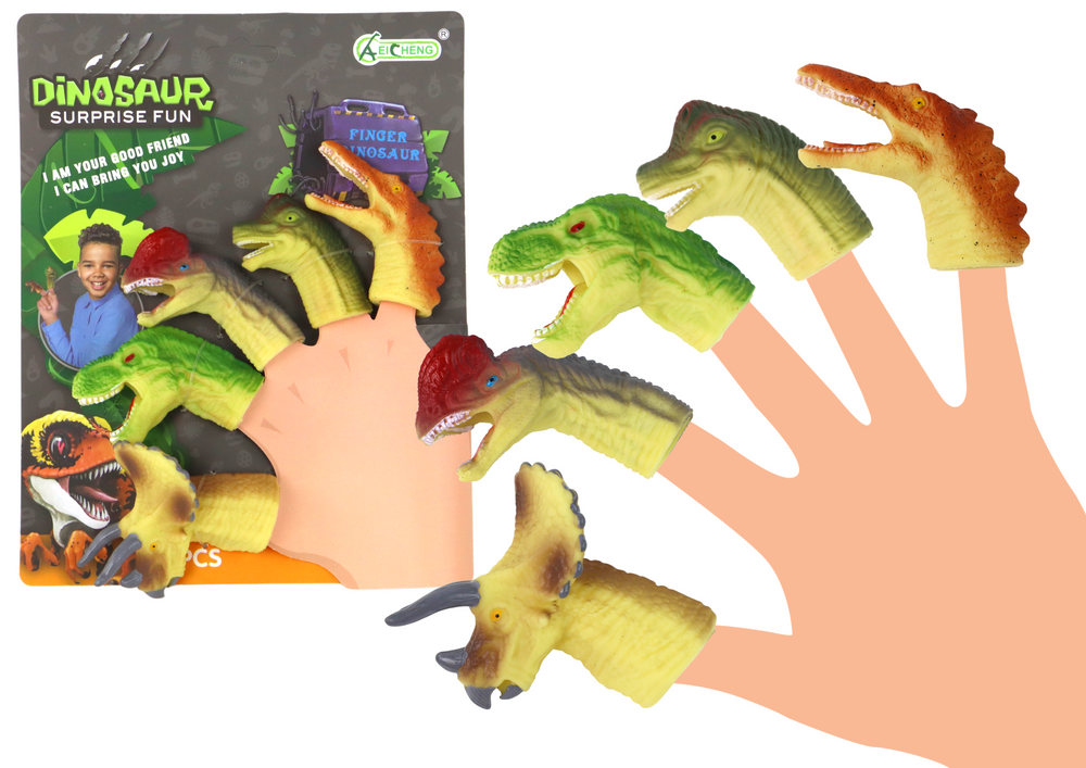 Gumové smyslové maňásky na prsty Dinosaury LEAN Toys - sada 5 ks pro děti od 3 let