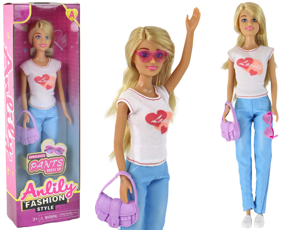Panenka Anlily LEAN Toys 30 cm s dlouhými blond vlasy, kabelkou a brýlemi